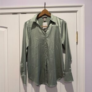 Zara Satin Shirt in Light Green